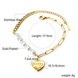 HAPPY heart accessory bracelet with white pearls 17+5cm gold color