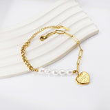 HAPPY heart accessory bracelet with white pearls 17+5cm gold color