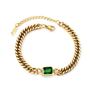 Green diamonds rectangular accessories bracelet 17+5cm gold