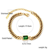 Green diamonds rectangular accessories bracelet 17+5cm gold