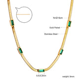 5 Rectangular Green Diamonds Pendant Necklace 42+5cm