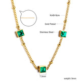 3 Square Green Diamond Pendant Bead Chain Necklace 40+5cm