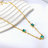 3 Square Green Diamond Pendant Bead Chain Necklace 40+5cm