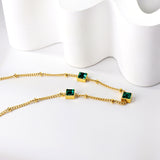 3 Square Green Diamond Pendant Bead Chain Necklace 40+5cm