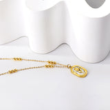 Long Oval Rose with White Shell Pendant 3 Bead Chain Necklace 44+5cm Golden