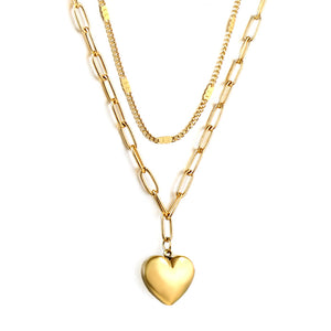 Heart Pendant + Matching Chain Double Chain 44+40+5cm Golden