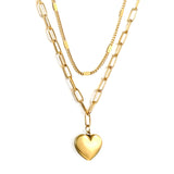 Heart Pendant + Matching Chain Double Chain 44+40+5cm Golden