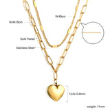 Heart Pendant + Matching Chain Double Chain 44+40+5cm Golden