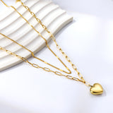 Heart Pendant + Matching Chain Double Chain 44+40+5cm Golden