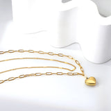 Heart Pendant + Matching Chain Double Chain 44+40+5cm Golden