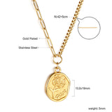 Long Oval Rose Pendant Necklace 42+5cm Gold Color