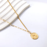 Long Oval Rose Pendant Necklace 42+5cm Gold Color