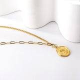 Long Oval Rose Pendant Necklace 42+5cm Gold Color