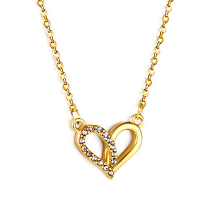 Heart Circle Pendant with Diamonds Necklace 43+5cm Gold Color