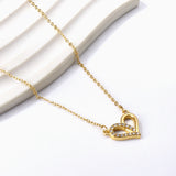 Heart Circle Pendant with Diamonds Necklace 43+5cm Gold Color