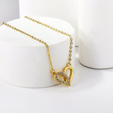 Heart Circle Pendant with Diamonds Necklace 43+5cm Gold Color