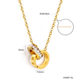 Double Circle Pendant with Diamonds + Roman Numerals Necklace 44+5cm Gold Color