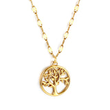 Round Hollow Circle Big Tree Pendant Necklace 40+5cm Gold Color