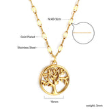 Round Hollow Circle Big Tree Pendant Necklace 40+5cm Gold Color