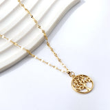 Round Hollow Circle Big Tree Pendant Necklace 40+5cm Gold Color