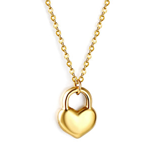 Heart Lock Pendant Necklace 40+5cm Gold Color