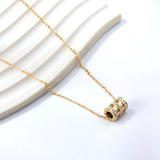 Cylinder Triple Circle White Clay Diamond Pendant Necklace 40+5cm Gold Color