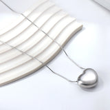 Heart Hollow Pendant Necklace 44+5cm Steel Color