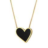 White & Black Shell Right Heart Pendant Necklace 40+5cm