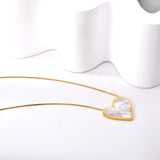 White & Black Shell Right Heart Pendant Necklace 40+5cm