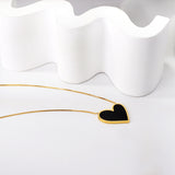 White & Black Shell Right Heart Pendant Necklace 40+5cm