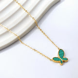 Green Horizontal Butterfly Pendant Necklace 40+7cm