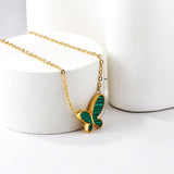 Green Horizontal Butterfly Pendant Necklace 40+7cm