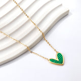 Green Horizontal Shell Heart Pendant Necklace 40+5cm