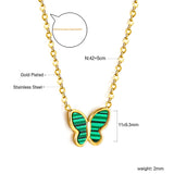 Green Horizontal & White Seashell Butterfly Pendant Necklace 42+5cm