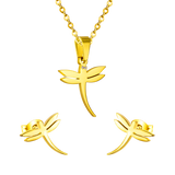 Gold/steel dragonfly shaped tail with curved cut jewelry set without diamonds