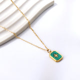 Rectangular Diamond Black & Green Horizontal Shell Pendant Necklace with Diamonds 40+5cm