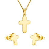 Gold/Steel Smooth Cross Jewelry Set