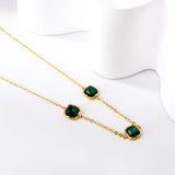 Three Square White & Black & Green Cat's Eye Stones Pendant Necklace 42+5cm