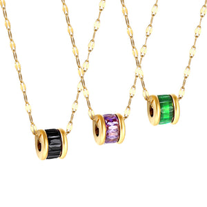 Cylinder with Black & Purple & Green Diamonds Pendant Necklace 40+5cm