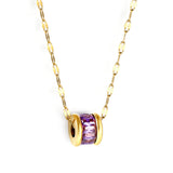 Cylinder with Black & Purple & Green Diamonds Pendant Necklace 40+5cm