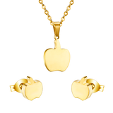 Gold/steel colored cut jewelry set with a golden apple on the cutting process