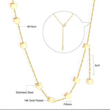 Golden Square Pendant Necklace with Diamonds 14K 45+5cm