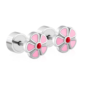 12 pairs 6.5mm Steel Flower Pink Clapper Plug Earrings