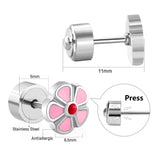 12 pairs 6.5mm Steel Flower Pink Clapper Plug Earrings