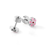 12 pairs 6.5mm Steel Flower Pink Clapper Plug Earrings