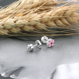 12 pairs 6.5mm Steel Flower Pink Clapper Plug Earrings