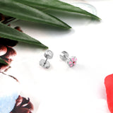 12 pairs 6.5mm Steel Flower Pink Clapper Plug Earrings