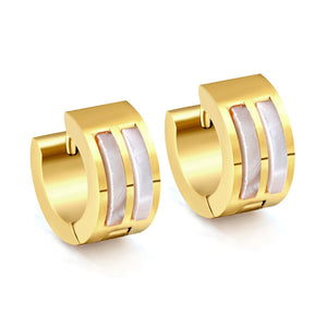 Gold round earrings with double white shells 7*13.5mm