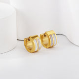 Gold round earrings with double white shells 7*13.5mm