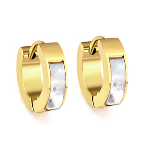 Gold round earrings with white shells 4*13.5mm